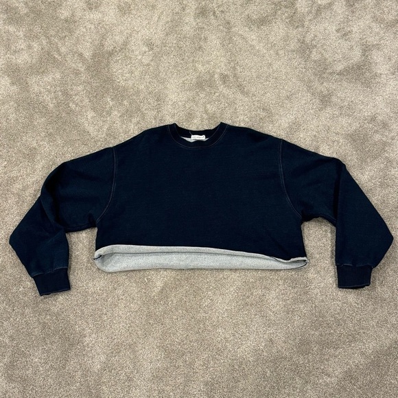 Good American Cropped Navvy Cotton Crewneck Sweatshirt Size Medium, Like New EUC - Picture 1 of 7